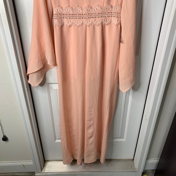 Lumier by Bariano tangerine peach Maxi Dress Formal Gown Lace Bell Sleeve Sz  12 - Picture 4 of 10